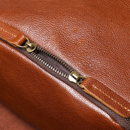 Tall leather rucksack with top flap