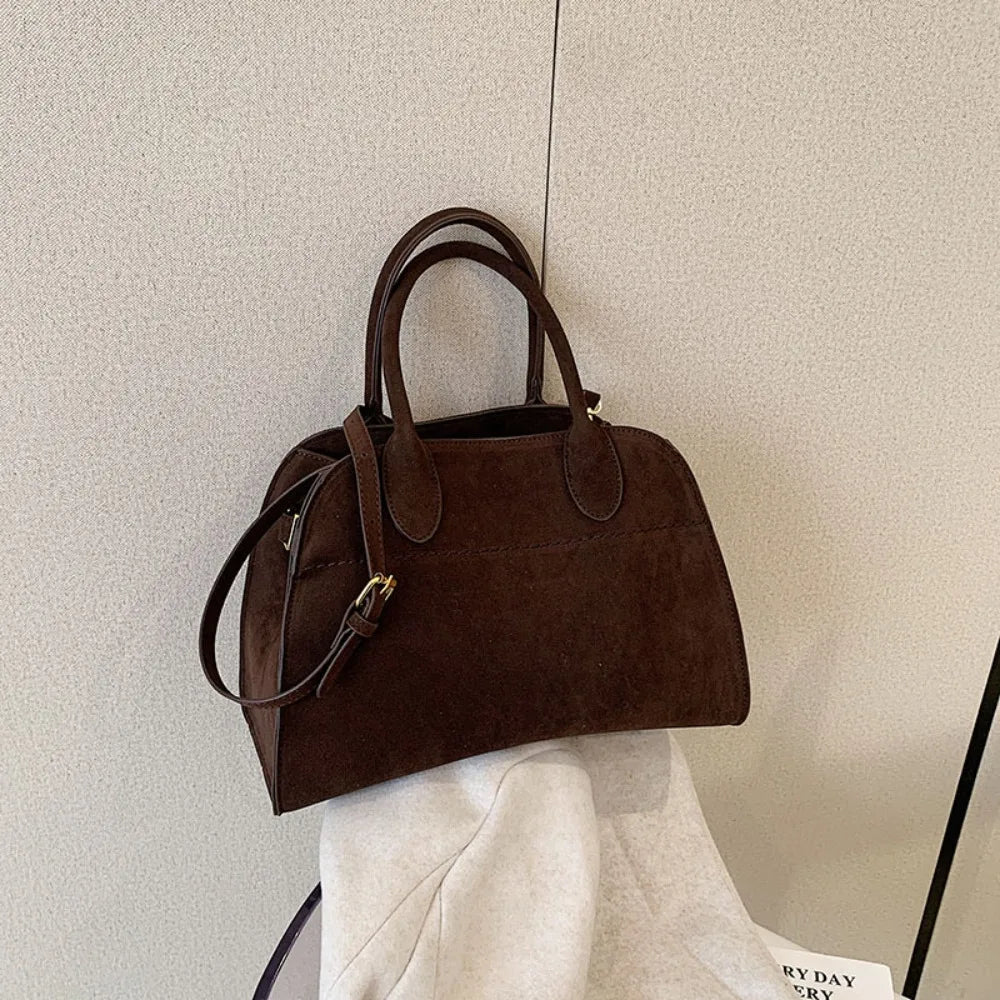 Suede handbag with double handle