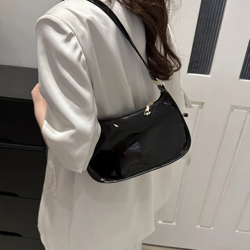 Shiny leather hobo bag