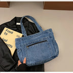 Denim tote bag with front pocket