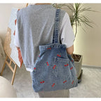 Denim tote bag with embroidery