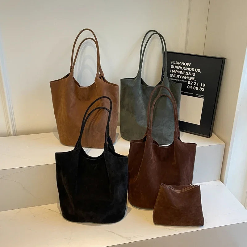Shoulder suede tote bag