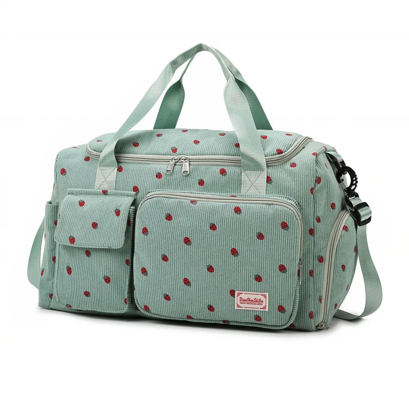 Corduroy travel toiletry bag with shoulder strap