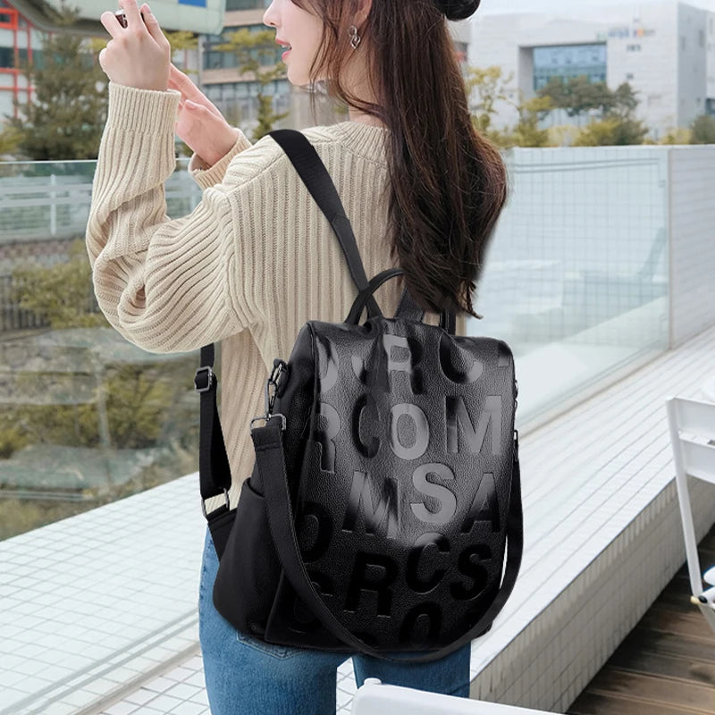 Urban chic anti-theft leather knapsack