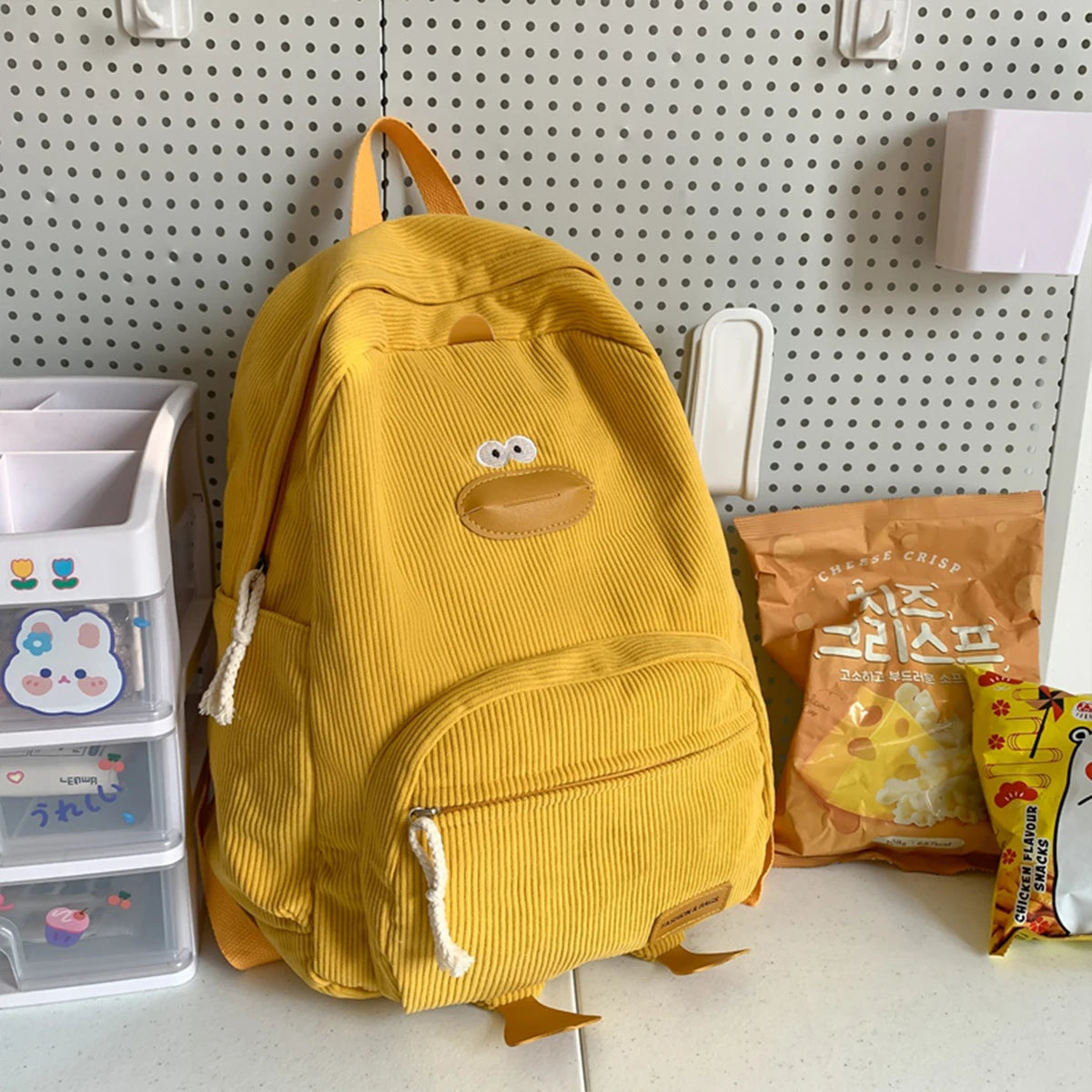 Cute duck corduroy backpack