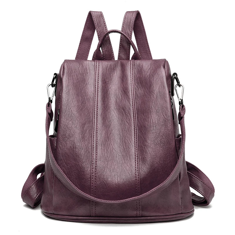 Soft leather travel backpack