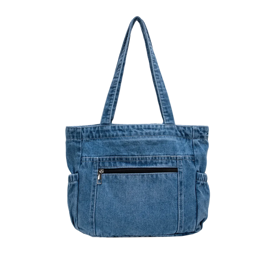 Denim tote bag with front pocket