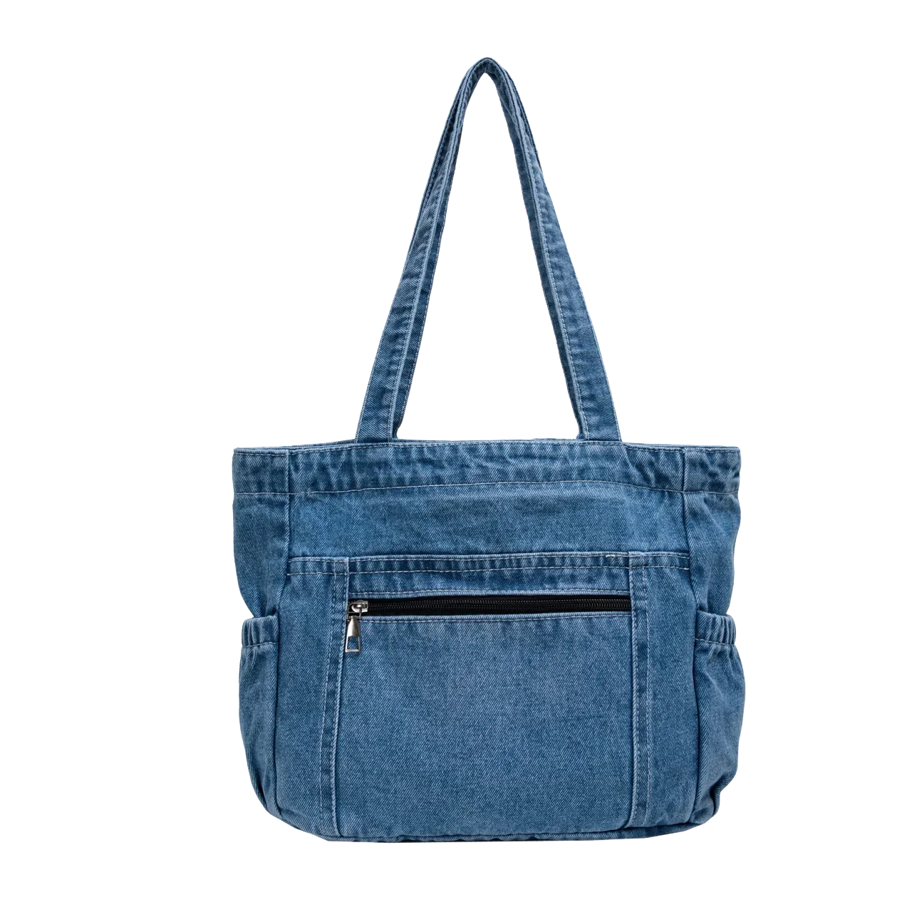 Denim tote bag with front pocket