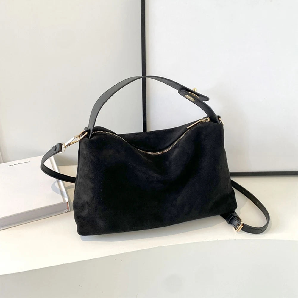 Suede shoulder handbag