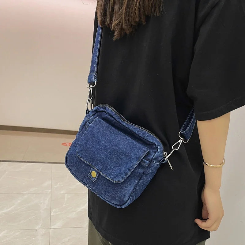 Soft denim crossbody handbag