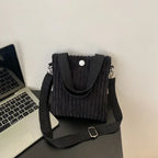 Corduroy handbag with front button detail