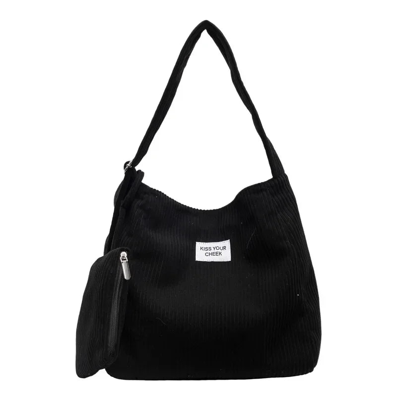 Women’s small corduroy tote bag with matching pouch
