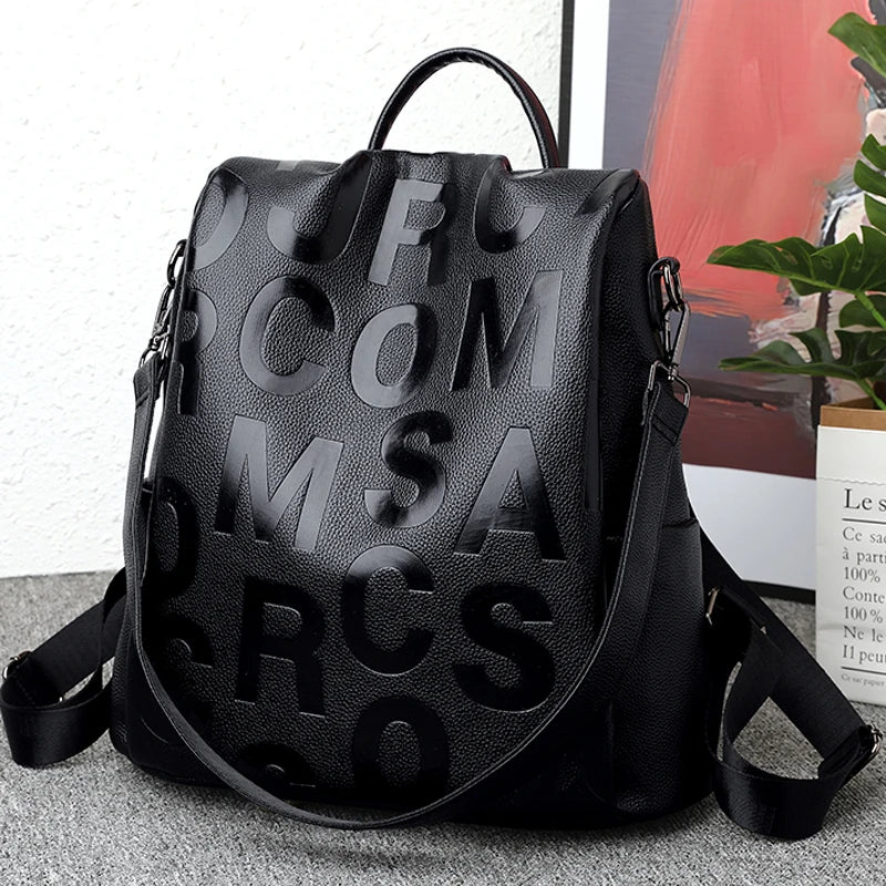Urban chic anti-theft leather knapsack