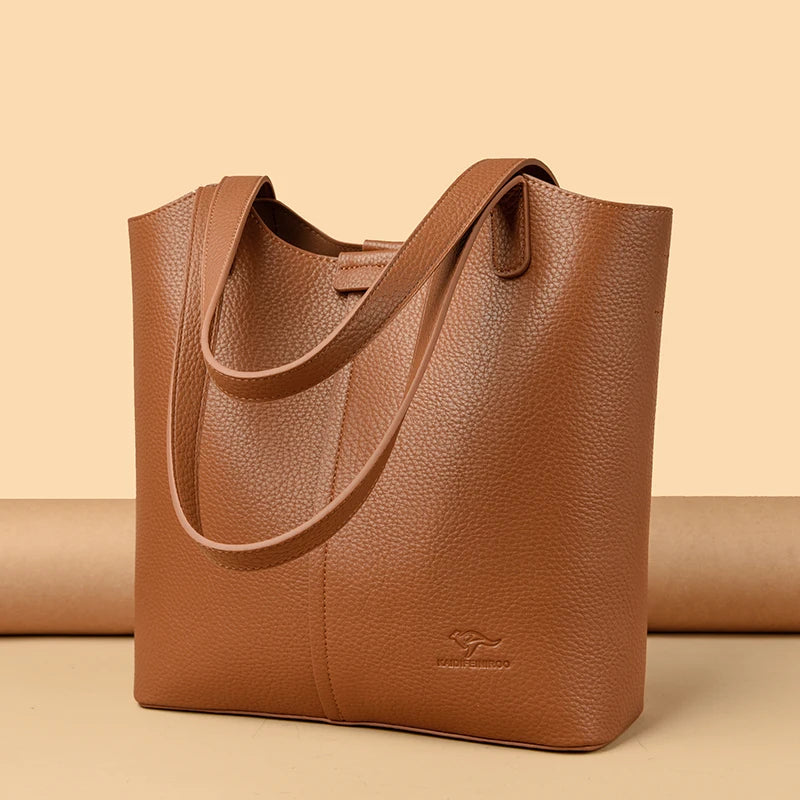 Structured leather tote bag