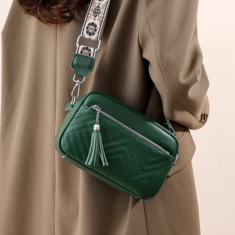 Textured leather crossbody bag