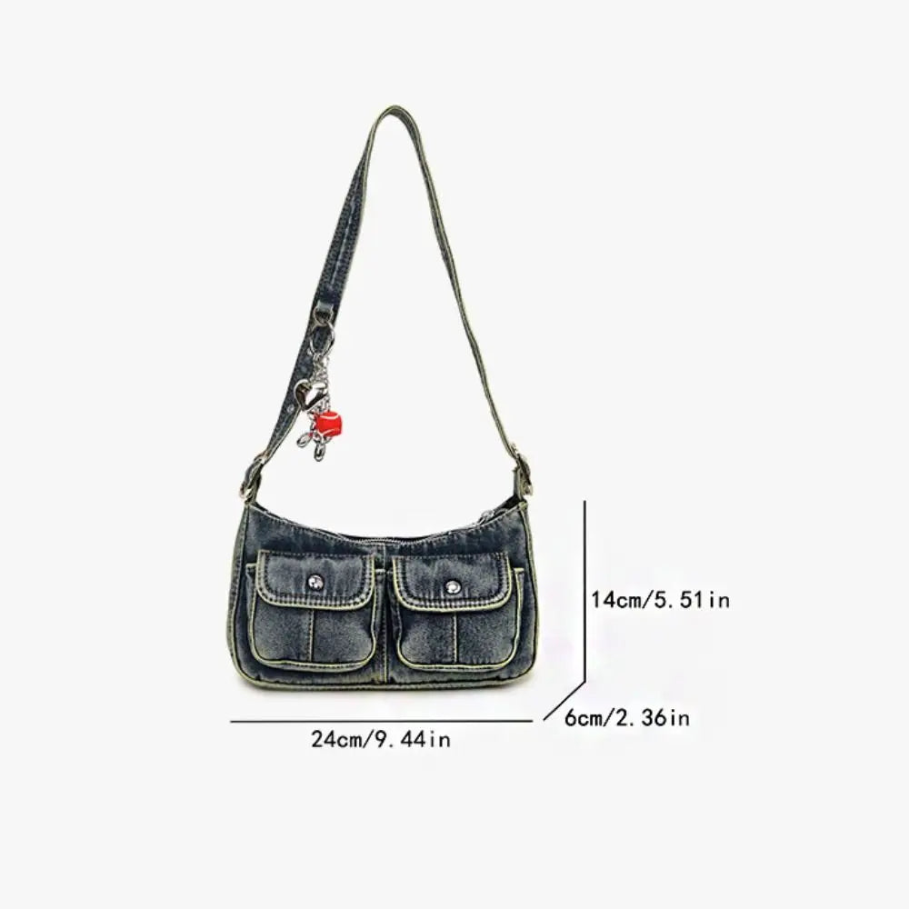 Denim handbag with front pockets