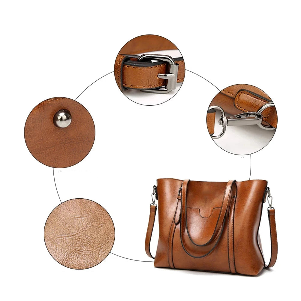 Large leather tote bag with zipper