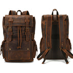 Multi-compartment leather rucksack