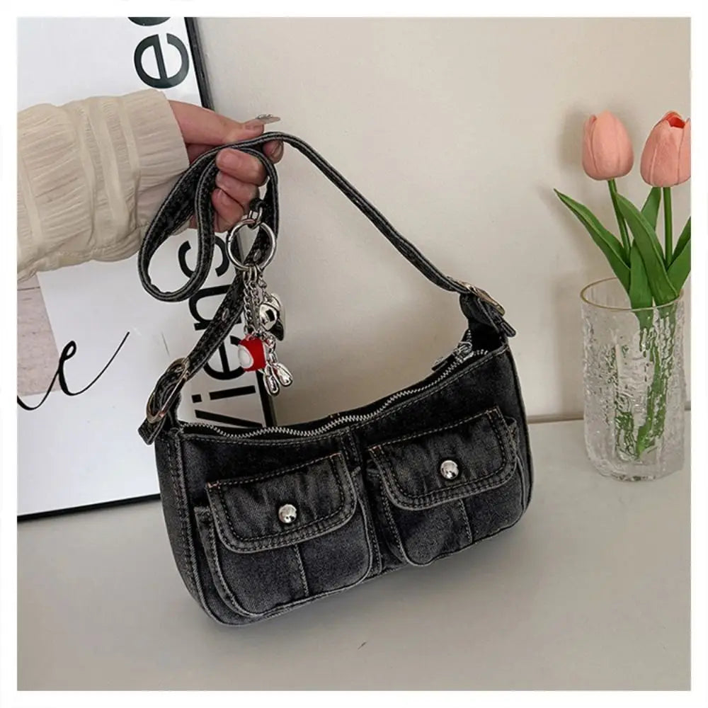 Denim handbag with front pockets