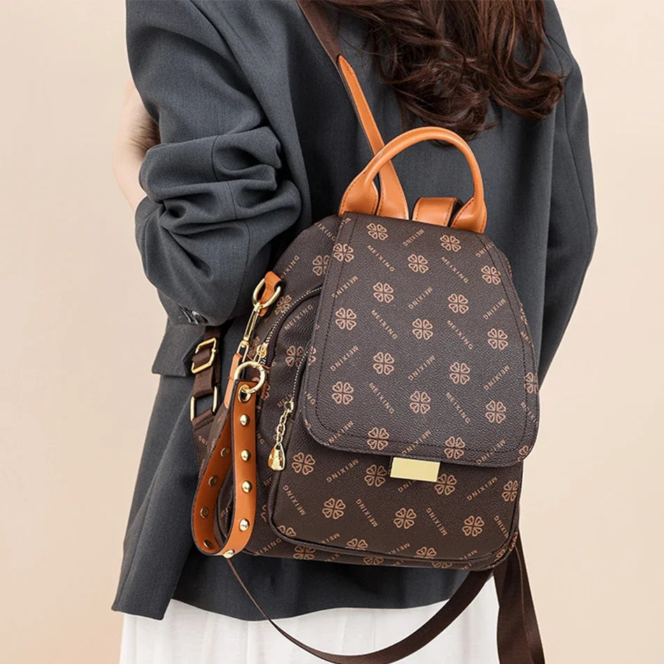 Designer-style leather knapsack