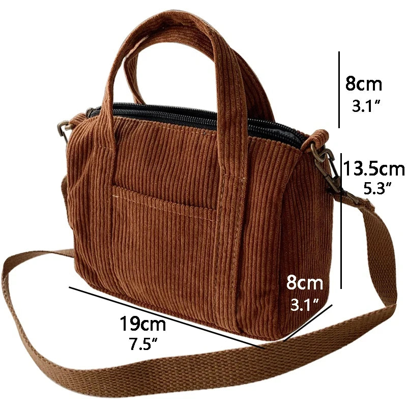 Corduroy purse with detachable shoulder strap