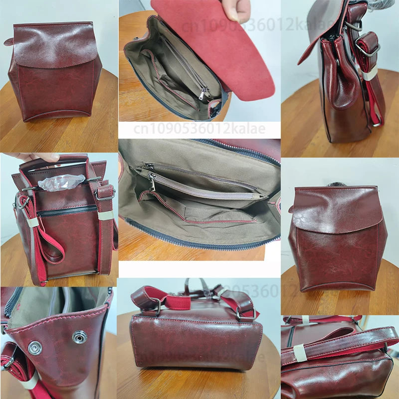 Women’ leather bookbag-style backpack