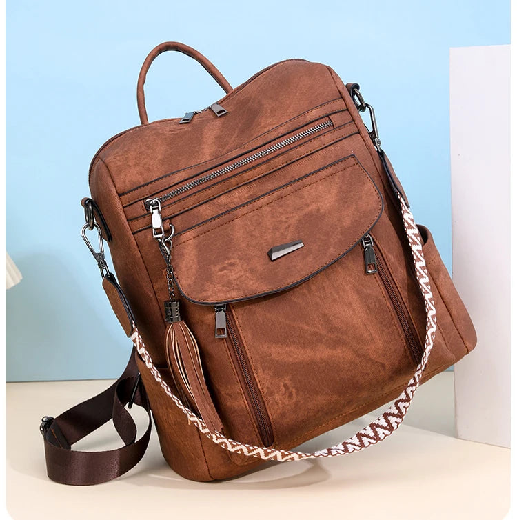 Vintage leather school knapsack