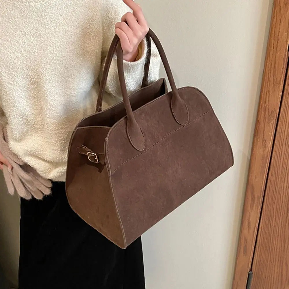 Suede handbag with double handle