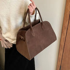 Suede handbag with double handle
