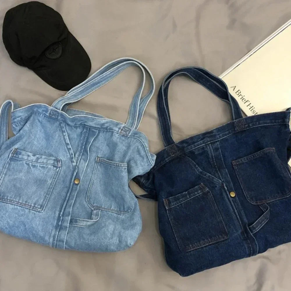 Classic denim tote bag with large capacity