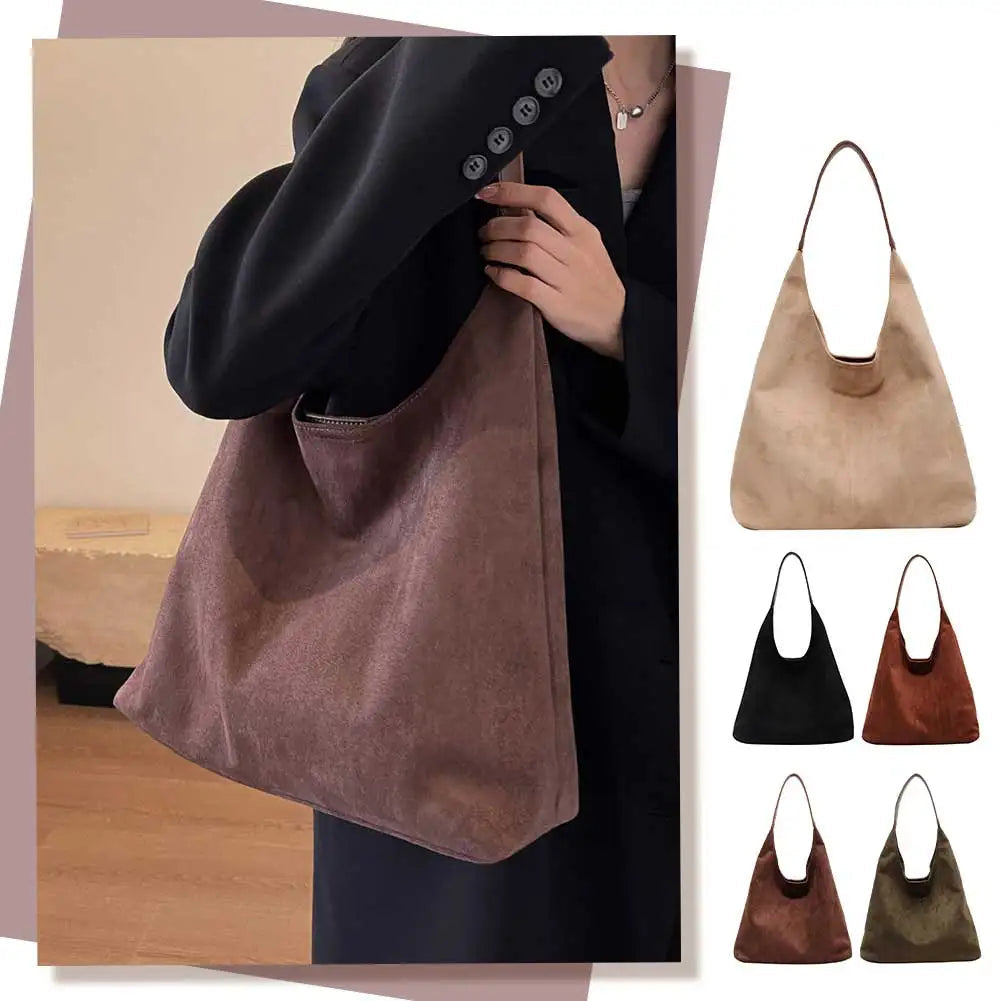 Minimalist suede shoulder slouch bag