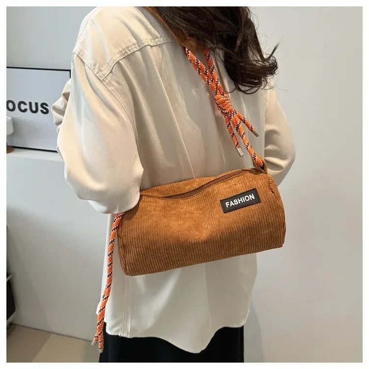 Corduroy handbag with slim strap