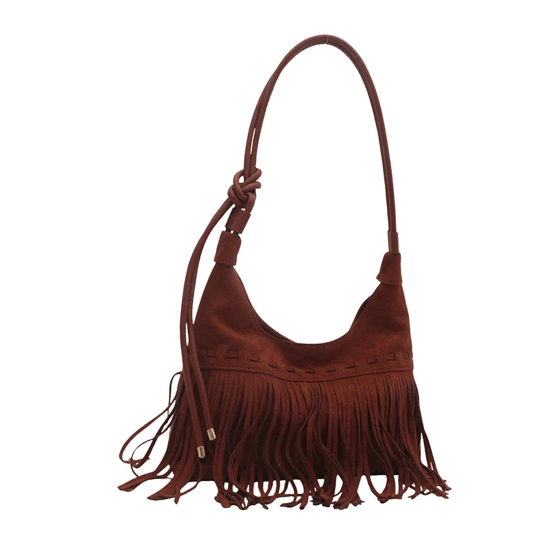 Fashion suede shoulder bag with curved shape