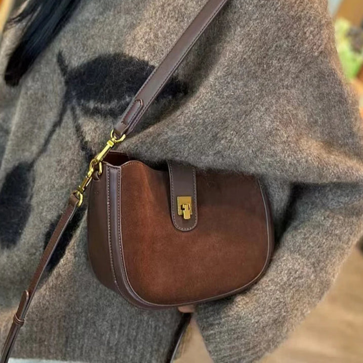 Retro suede shoulder bag