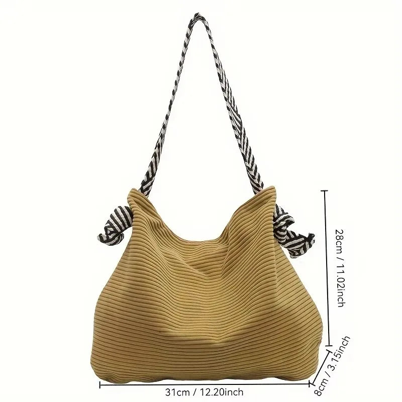 Corduroy handbag with wide shoulder strap
