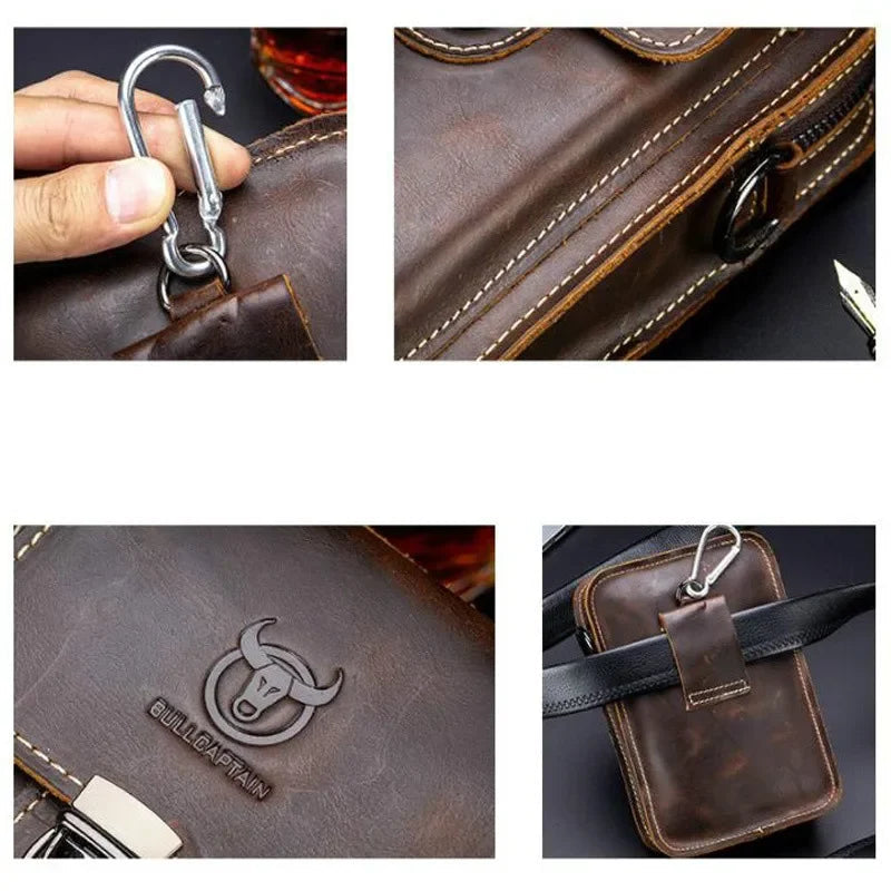 Men vintage leather crossbody bag