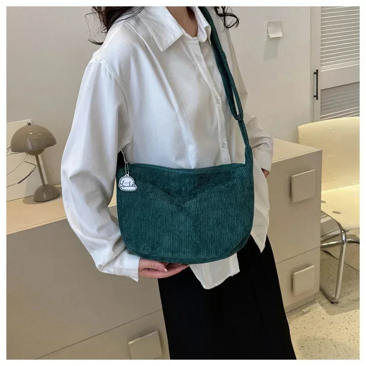 Corduroy handbag with adjustable shoulder strap