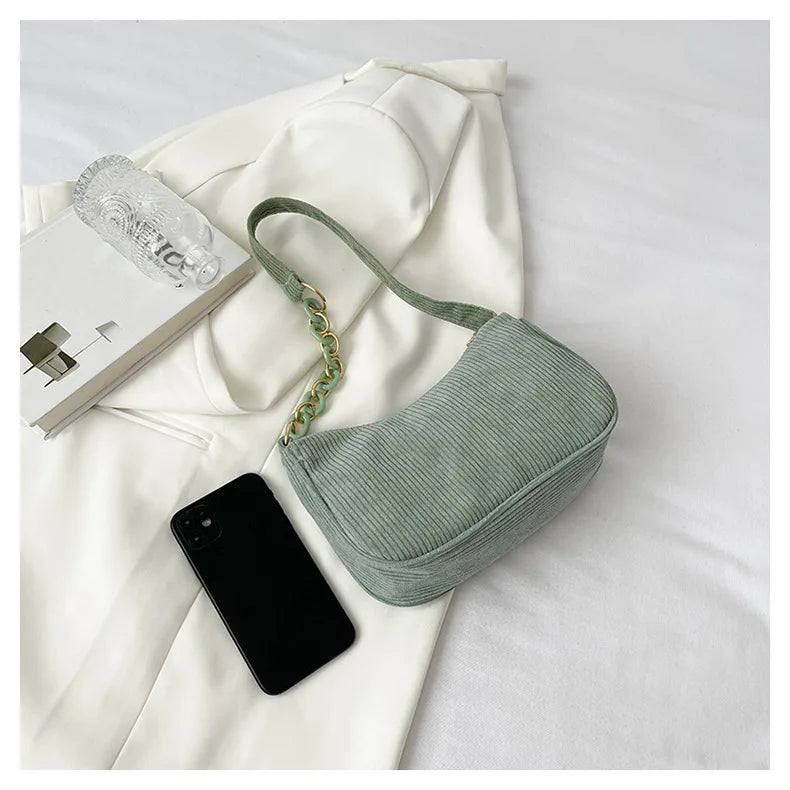 Corduroy handbag set with soft chain handle