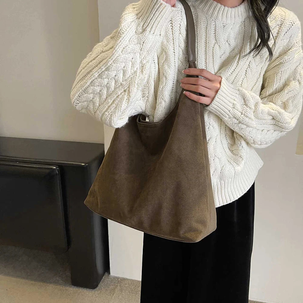 Minimalist suede shoulder slouch bag