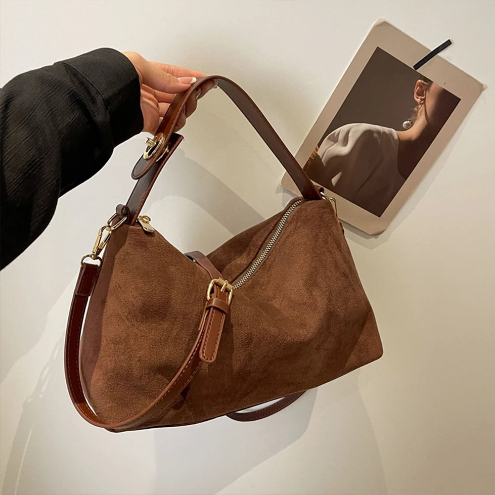 Suede shoulder handbag