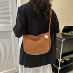 Corduroy handbag with adjustable shoulder strap