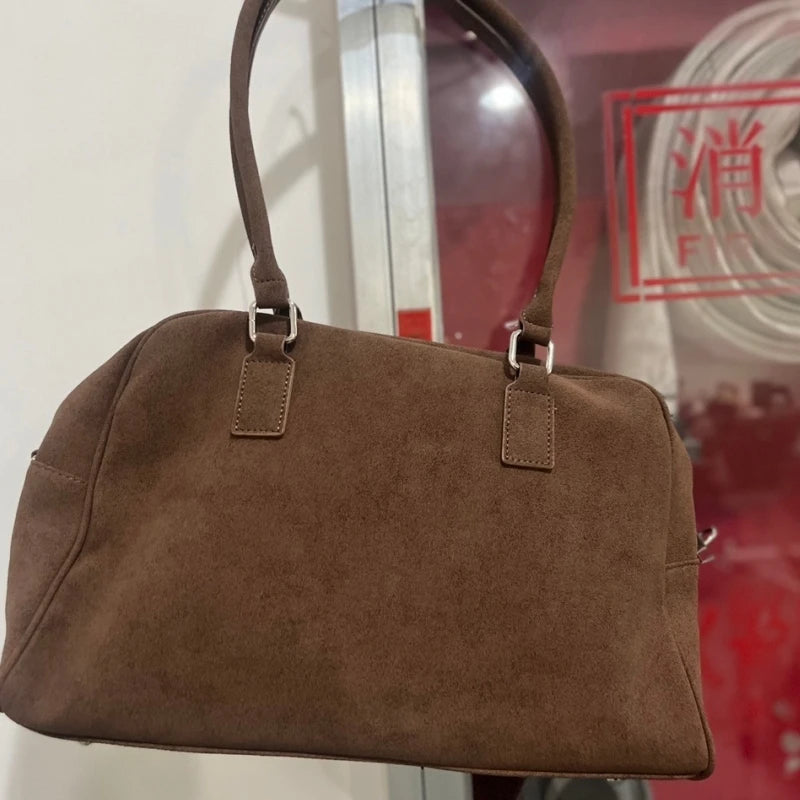 Large suede shoulder bag