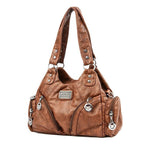 Leather shoulder bag with side pockets