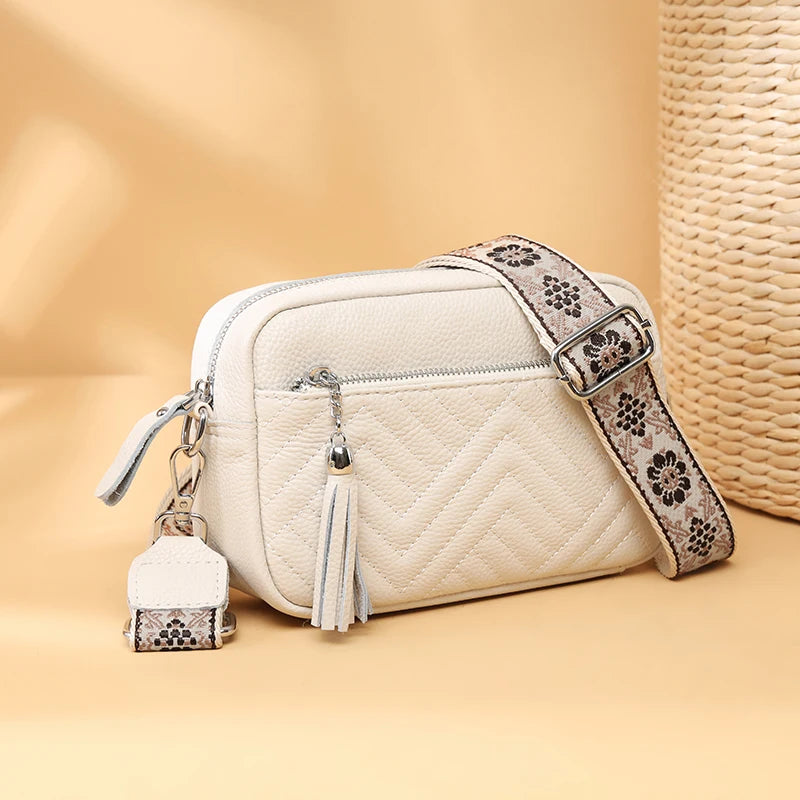 Textured leather crossbody bag