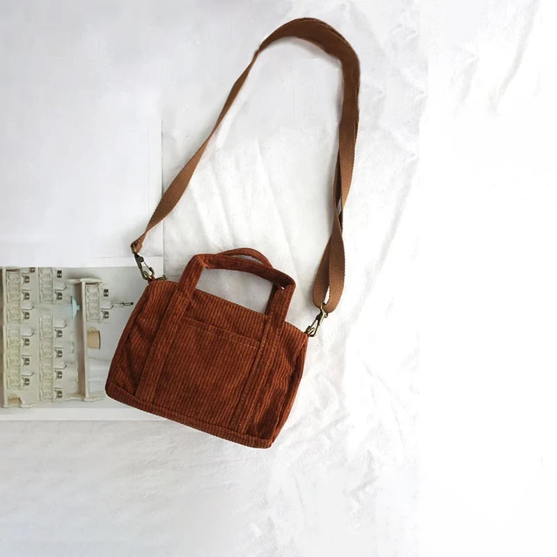 Corduroy purse with detachable shoulder strap