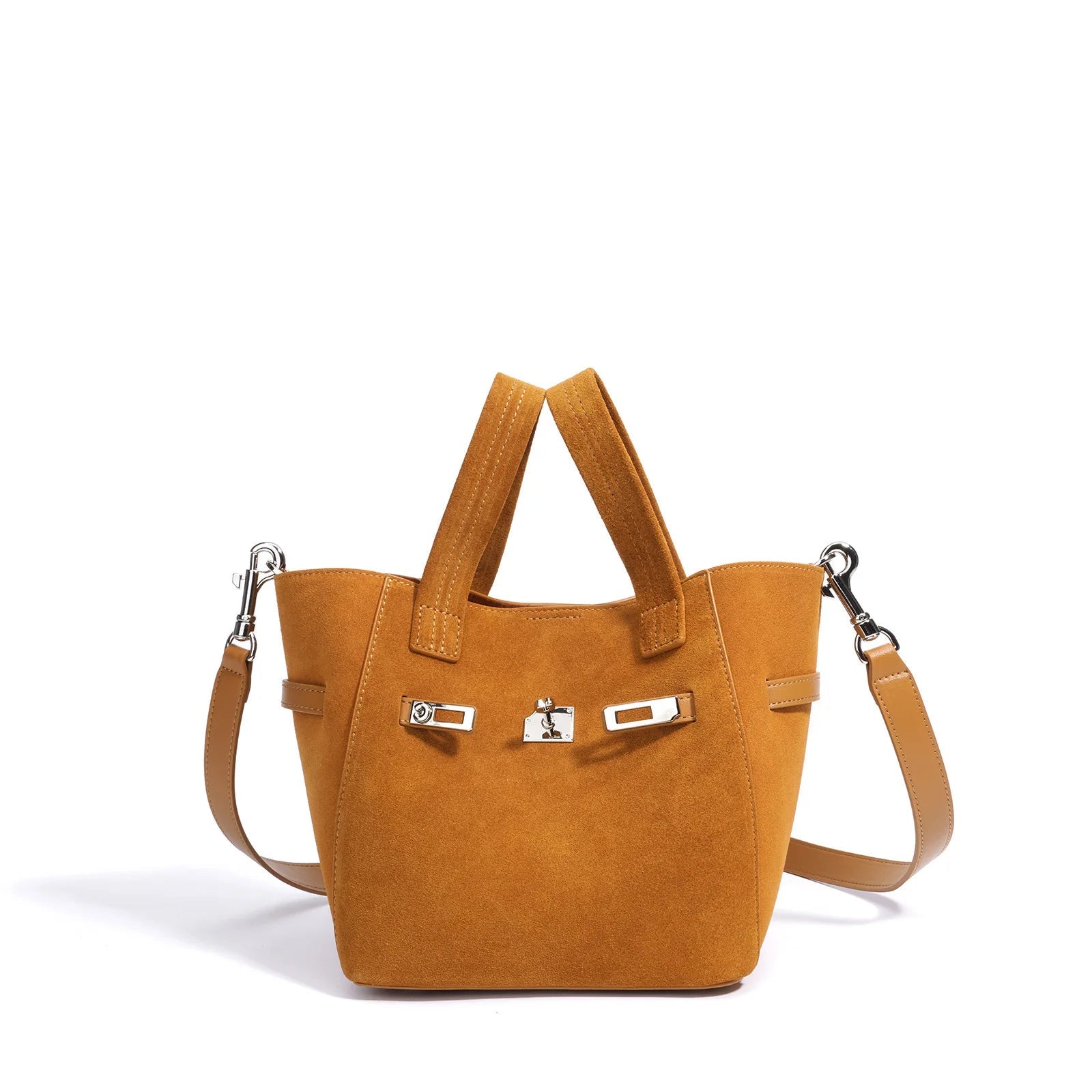 Designer-inspired suede handbag