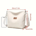 Large capacity corduroy shoulder handbag