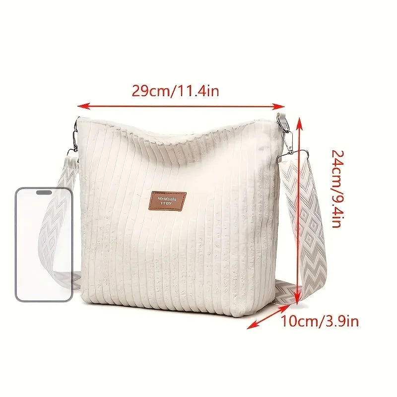 Large capacity corduroy shoulder handbag