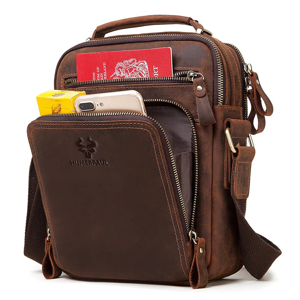 Compact leather crossbody satchel