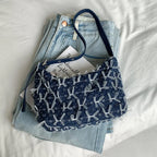 Boho chic denim purse with fringes and embroidery
